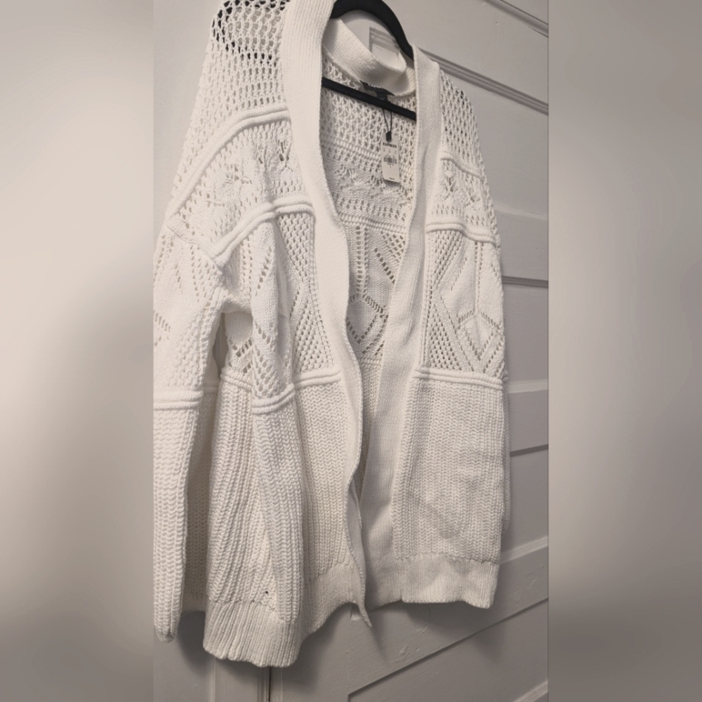 Express White Cardigan Sweater L NWT